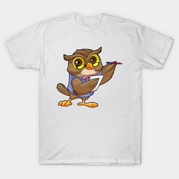 Owl as Secretary with Ballpoint pen & Note T-Shirt by Markus Schnabel